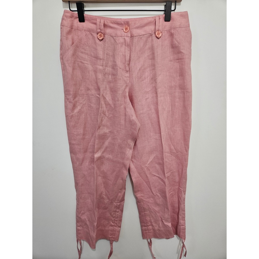 Style & Co Petite Pink 100% Linen‎ Cropped Capri Pants Tie Hem Womens 6P